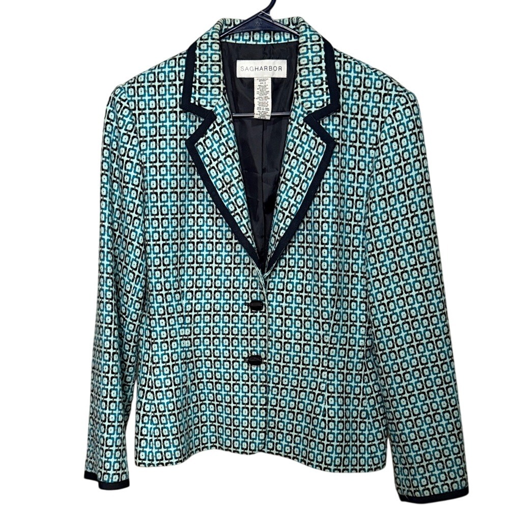 Sag Harbor Teal and Black Geometric Blazer